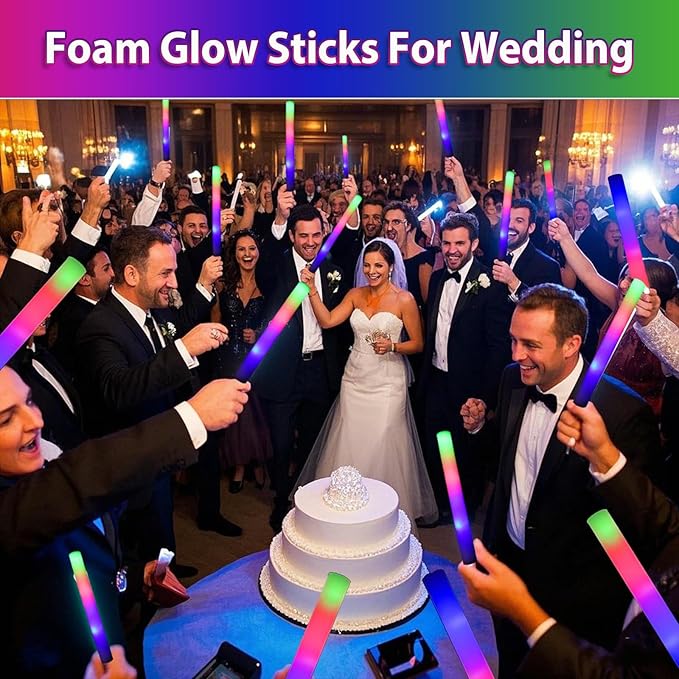 111 pcs Foam Glow Sticks Valentine's Day Party Favors Supplies Flashing Glow Sticks Party Supplies Light Up Baton Wands for Kids, Raves, Birthday, Wedding, Christmas, Children Toy