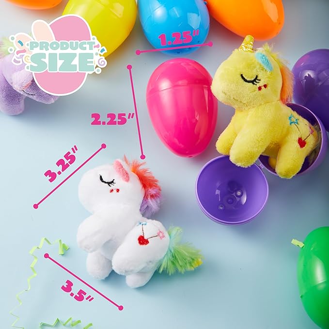 JOYIN 12 Pcs Filled Easter Eggs with Plush Unicorn, Bright Colorful Eggs Prefilled with Variety Plush Unicorn for Kids Toddlers Easter Hunt, Basket Stuffers and Party Favors