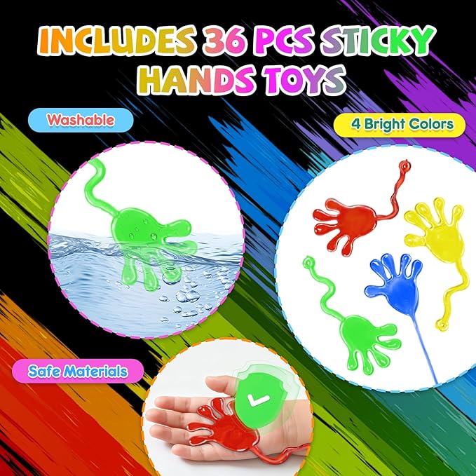 36*3 Packs Scratch Art Notebook+Sticky Hands+Stickers,Easter Party Favors for Kids 4-8-12,Return Gifts for Birthday Party Bulk Toys,Goodie Bags Stuffers, Classroom Prizes Students Gifts