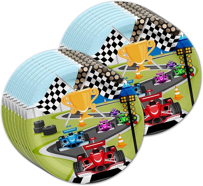 Race Car Birthday Party Supplies - Car Birthday Party Supplies for Boy - Racing Party Supplies and Decorations | Tableware Set Includes Plates Napkins and Cups | Kit for 16