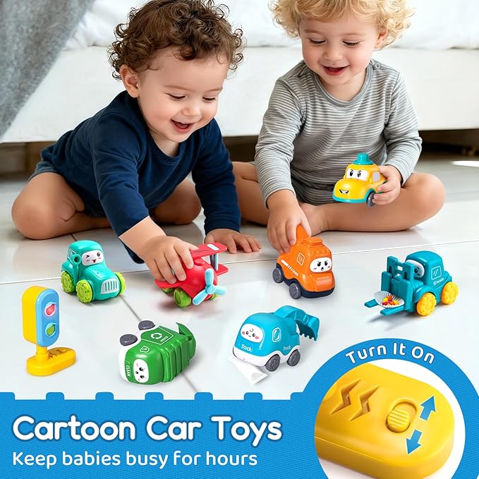 ALASOU 8 PCS Baby Cranes Car Toys for 1 Year Old Boy with Playmat/Storage Bag|1st Birthday Gift Easter Basket Stuffers for Toddler Toys 1-2|Baby Toys 1 Year Old Boy Gifts for Infant 12 18 Months