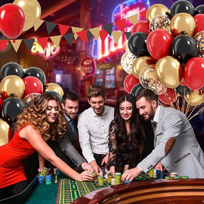 Red Black and Gold Balloons, 60pcs 12inch Red Black Gold Confetti Balloons for Birthday Casino Party Decorations