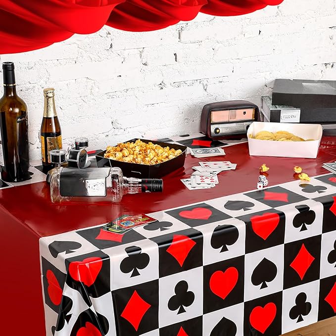 Hosuly 3 Pcs Casino Theme Party Decorations Poker Tablecloth Poker Plastic Disposable Table Cover Casino Theme Tablecloth for Game Birthday Playing Card Party Picnic Supplies, 51 x 108 Inch (Plaid)