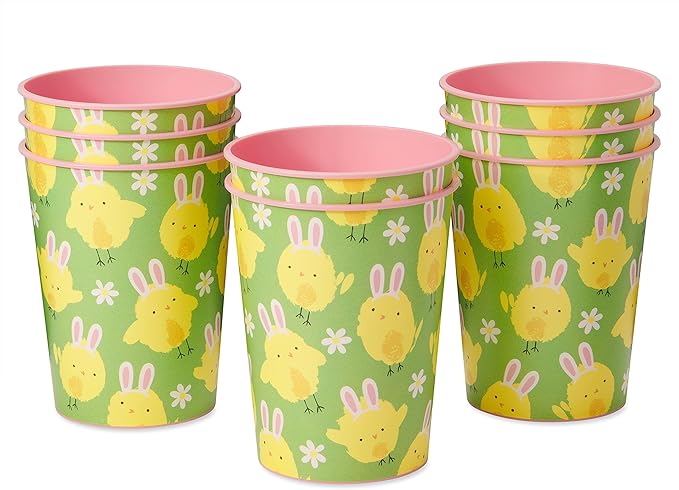 American Greetings 16 oz. 8-Count Reusable Plastic Cups, Easter Party Supplies