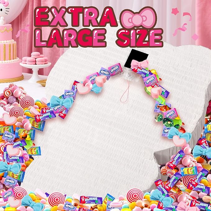 21" Pinata for Birthday Party - 3D Pink Large Pinata, 24" Bat Stick, Eye Mask, Rope - Cute Love Heart Design, Large Party Decoration & Candy Holder for Girls Kids Theme Party, Room Decor & Centerpiece