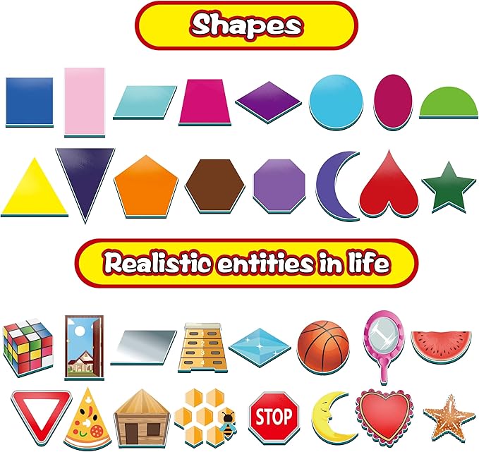 32 Shape and Color Magnets with Real World Objects for Comparison & Associative Memory, Perfect for Preschool Learning