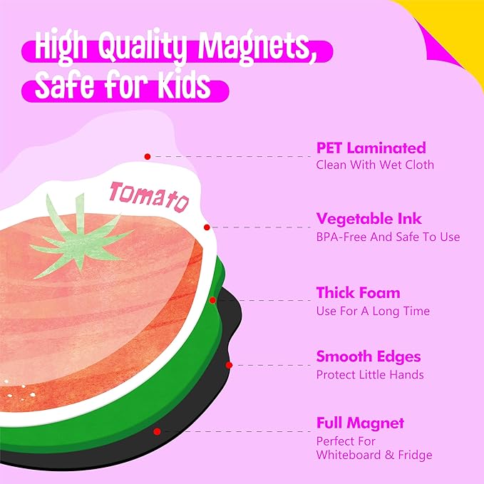 35 PCS Fruit & Vegetable Magnets, Adorable Magnetic Fruits Veggies Thick Foam Fridge Magnets Cute Educational Learning Toys for Toddles Kids
