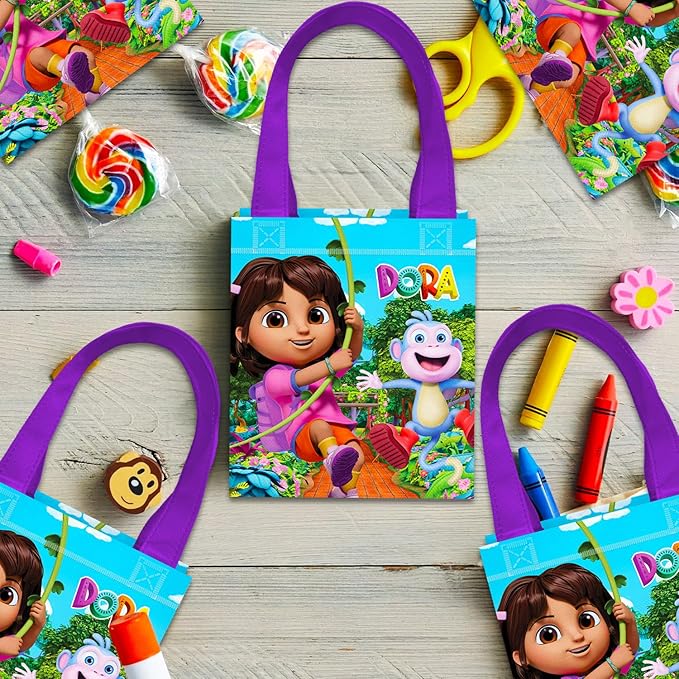 Nickelodeon Dora the Explorer Party Favor Bags Set – 12 Pack 8" Goodie Bags for Kids Bulk Reusable Mini Totes | Dora the Explorer Birthday Party Supplies