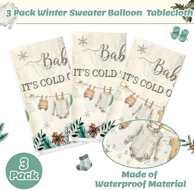 Table Cover Party Decoration - 3Pcs Winter Sweater Balloon Disposable Plastic Table Cloth Birthday Party Favors Classroom Happy New Year Decorations Supplies Banner Kids Santa Claus Snowman