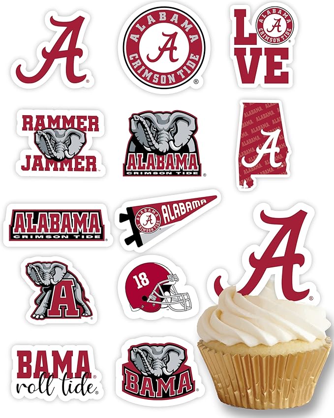 University of Alabama Cupcake Topper Party Supplies for Football, Birthday, Graduation Party Decorations (24 Pieces) Roll Tide (Alabama Crimson Tide)