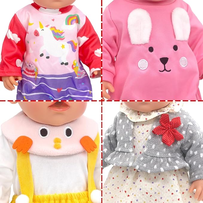 SOTOGO 5 Sets Doll Clothes Outfits Jumpsuits with Hats for 14 to 17 Inch New Born Dolls, American 18 Inch Dolls Clothes and Accessories