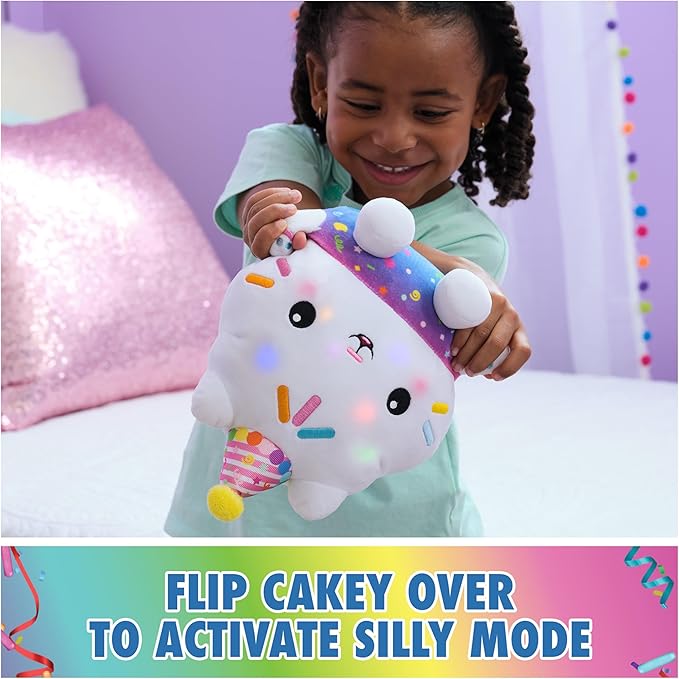 Gabby's Dollhouse Celebrations, Sprinkle Party Cakey Cat Plush, 10-Inch Interactive Stuffed Animal with Sounds, Kids Toys for Girls & Boys Ages 3+