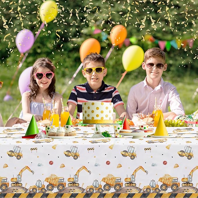 3PCS Truck Plastic Birthday Party Tablecloths Construction Disposable Table Cloth Yellow Dump Truck Themed Table Cover for Kids Boy Parties Baby Showers Supplies