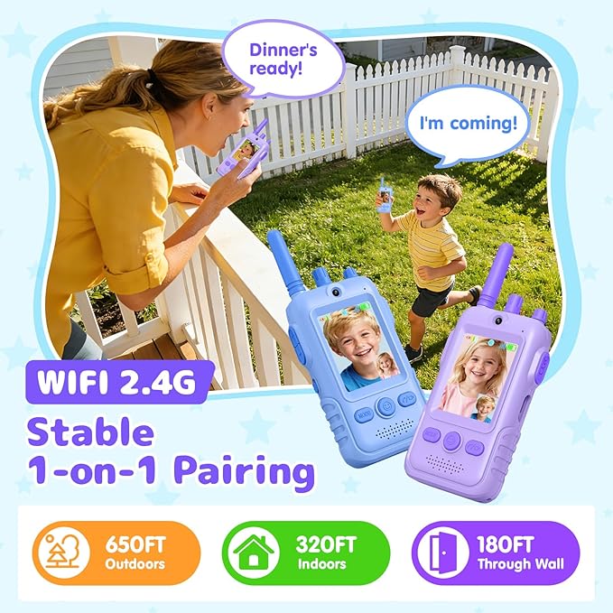Walkie Talkies for Kids Video Toys, 2Pack Rechargeable Video Intercom Kids Walkies Talkies with 2.0" IPS Screen & Long Range, Outdoor Christmas Birthday Gifts for Boys Girls 3-12 Year Old