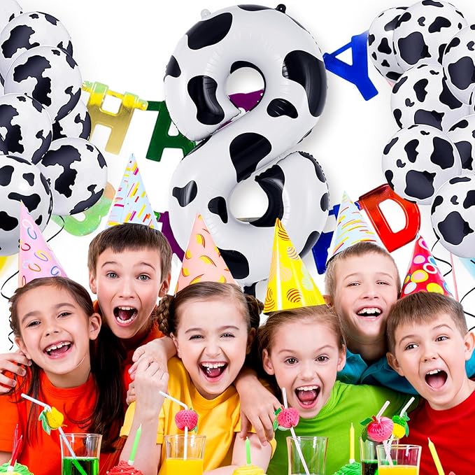 Cow Print Number 8 Balloon, Large 40 Inch Cow Number Birthday Balloons, Foil Mylar Number 8 Balloons for 8 Year Old Birthday Party Decorations Supplies Animal Farm Cowboy Cowgirl Themed Party