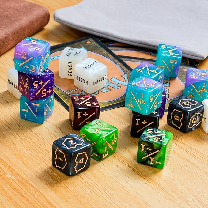 60 PCS MTG Dice Counters Keyword Counters Life Counter 1/+1 counters Commander Buff Tokens 6 Sided Dice Set for MTG, TCG, Card Games Accessories