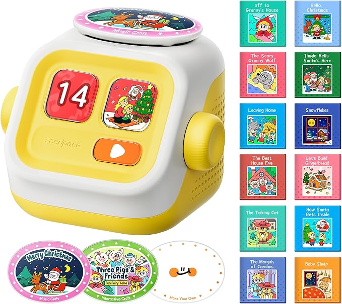 Kids Music Player: Story Machine, Interactive Toy, Voice Recording, Pre-Loaded Stories and Muisic, Screen-Free Storytelling Toys, Bluetooth Speaker, Christmas/Birthday Gift for Children