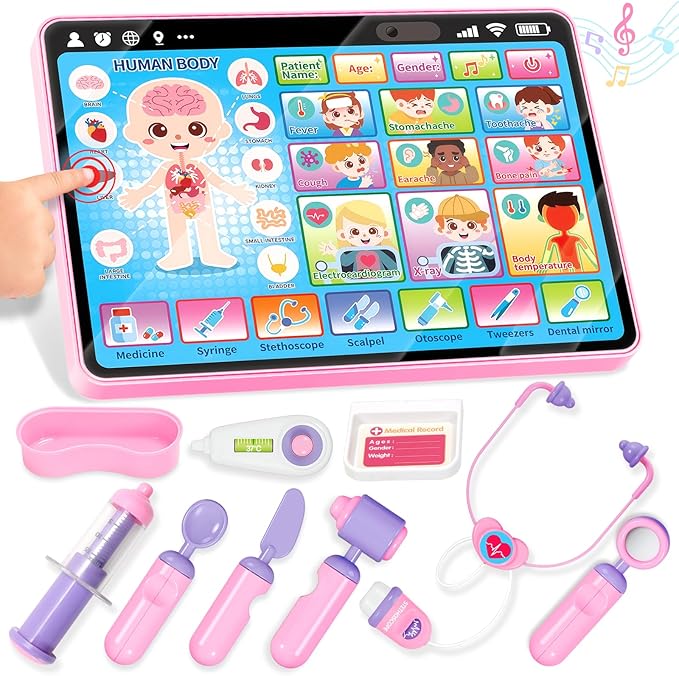 BainGesk Doctor Kit for Girls 3 Years Old, Doctor Tablet with Music & Sound, Pretend Play Doctor Set with Stethoscope, Doctor Dress Up Gifts for Kids Toddlers Ages 3-6 Years Old