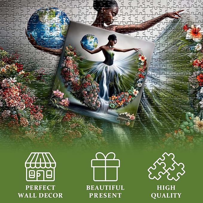 Impossible Puzzle for Adults 1000 Pieces,Fantasy Landscape Dancing Lady Flower Puzzle Aesthetic Art, Floral Elegant Women Abstract Chalenge Jigsaw Puzzle
