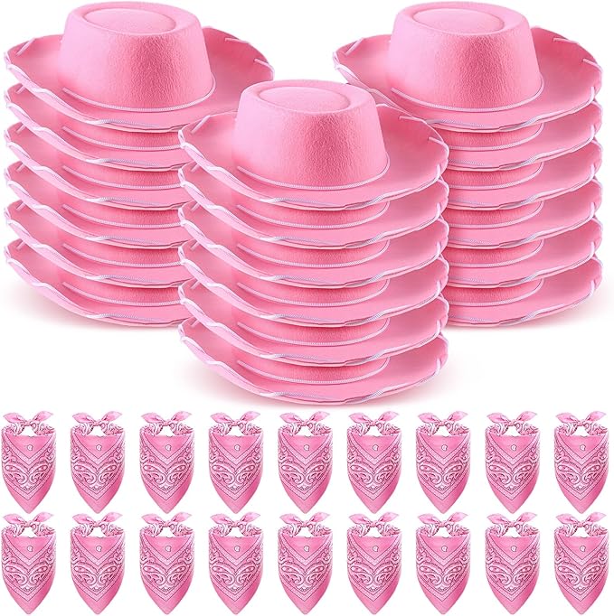 Unittype 18 Sets Cowboy Hats and Bandanas Bulk Kids Western Cowboy Costume Accessories Kids Party Supplies