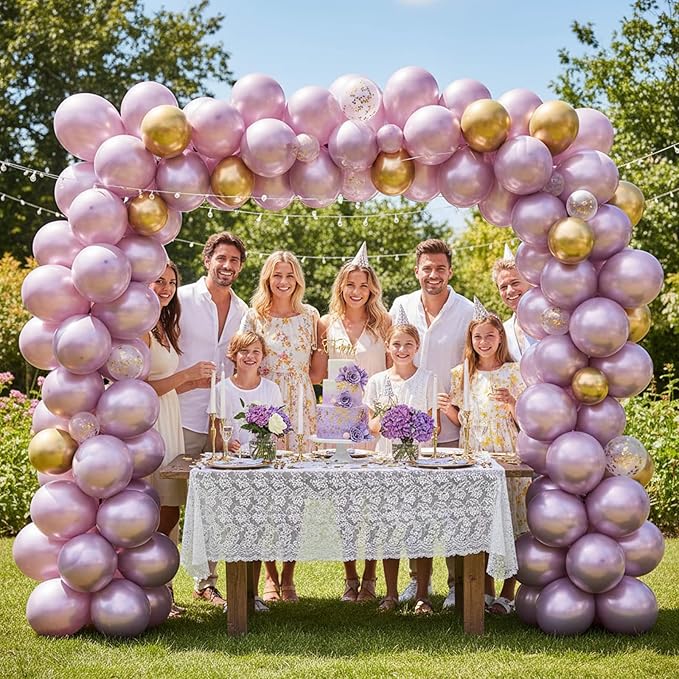 RUBFAC Metallic Pink Balloons 129pcs Different Sizes Pack of 18 12 10 5 Inch, Latex Chrome Metal Pink Balloon Garland Arch Kit for Wedding Princess Birthday Party Baby Shower Engagement Bachelorette