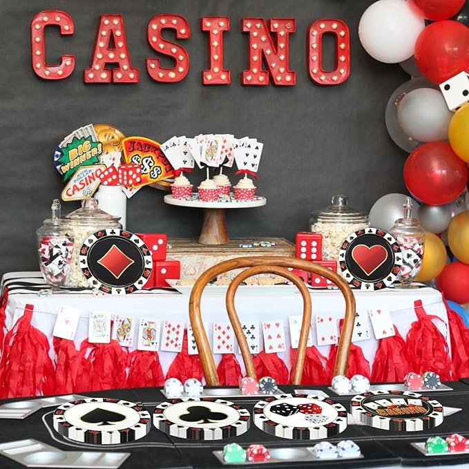 60 Pcs Casino Paper Plates, 9'' Poker Dice Print Plates for Casino Theme Party Decorations Las Vegas Party Decorations Game Night
