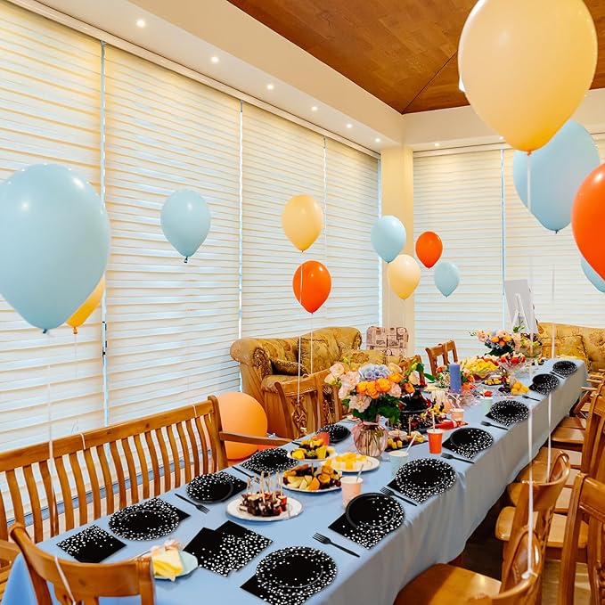 gisgfim 96 Pcs Black and Silver Party Supplies Paper Plates Napkins Silver Dot on Black Party Birthday Tableware Kit Black and White Birthday Decorations Favors Serves 24, MM1220