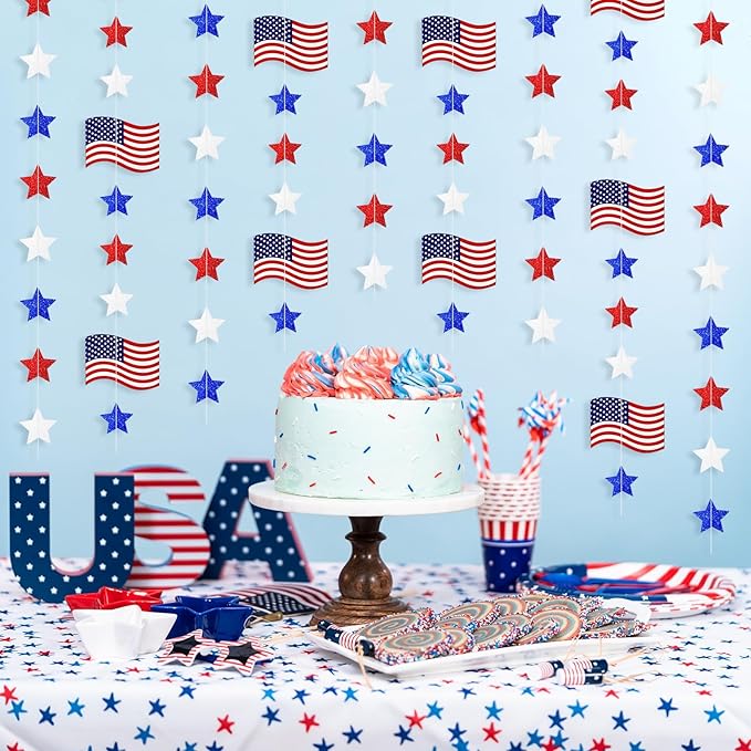 MARFOREVER 4th of July Decorations, 41Ft 5 Pcs Red White and Blue Decorations Pre-Strung Patriotic Star Garland Banner for American Independence Labor Veterans Memorial Day Party Decorations Supplies