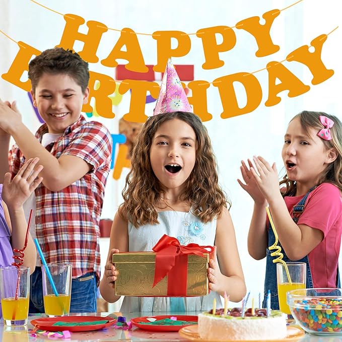 Orange Happy Birthday Banner Birthday Party Decorations Sign Birthday Backdrop Party Supplies Happy Birthday Bunting Banner for Kids Adults