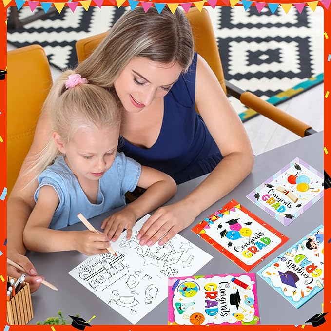 X1zuue Kindergarten Graduation Coloring Books - 48Pcs Congrats Grad DIY Color-in Pages Books for Kids Bulk Pre-Kindergarten Activity Books Mini Coloring Book Party Favors Graduation Classroom Gifts