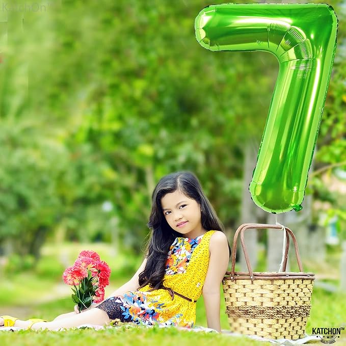 KatchOn, Giant Light Green Number 7 Balloon - 40 Inch | 7th Birthday Balloon for 7th Birthday Decorations | Seven Balloons Number | Number Balloons for Anniversary Decorations