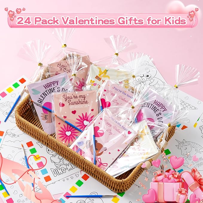 Valentines Day Gifts for Kids, 120Pcs Water Coloring Books & 320Pcs Temporary Tattoos Bulk with Valentines Day Cards for Kids Classroom School Preschool Party Favors Valentine Toddlers Crafts Prizes