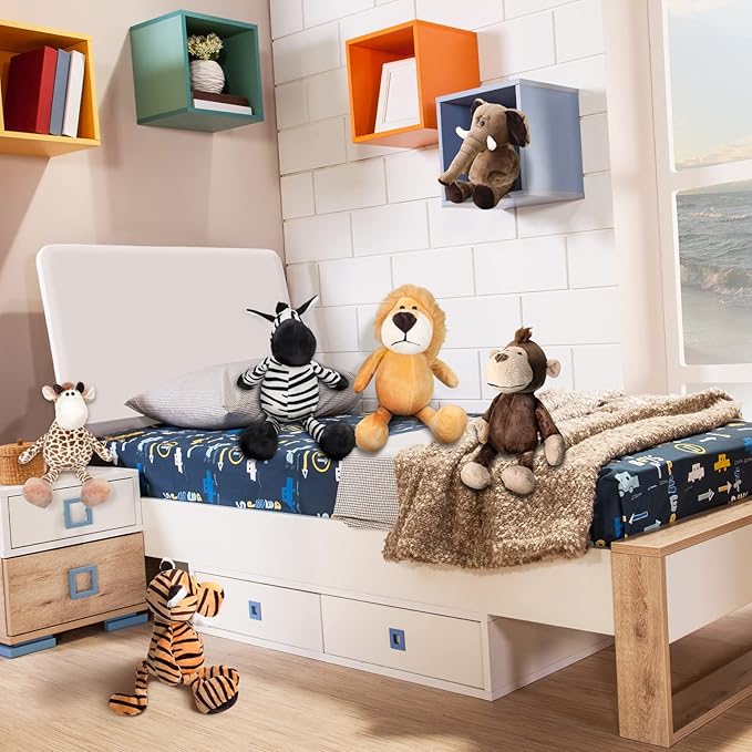 Zhanmai 6 Pieces Safari Stuffed Animals Plush Jungle Animal Toys Set for Boys Girls, Lion Elephant Zebra Giraffe Tiger Monkey for Animal Themed Parties Student Award