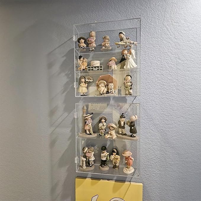 NIUBEE Acrylic Display Case, Clear Display Case for Funko Pop Figures, Wall Mounted or Desktop Dustproof Display Cabinet Box for Collectibles,Rock,Crystals,Mini Toys,Amiibo (2 Tiers