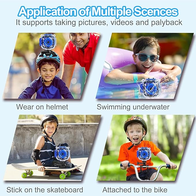 PROGRACE Kids Waterproof Camera for Kids Action Video Digital Camera 1080 HD Toy Cameras for Boys Birthday Christmas New Year Gifts, Blue
