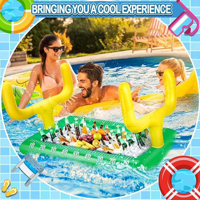 Leitee 2 Pcs Inflatable Football Drink Cooler Football Party Decoration Inflatable Field Cooler Ice Serving Bar Food Container for Summer Sport Birthday Party Favor Supplies(Green, Brown)