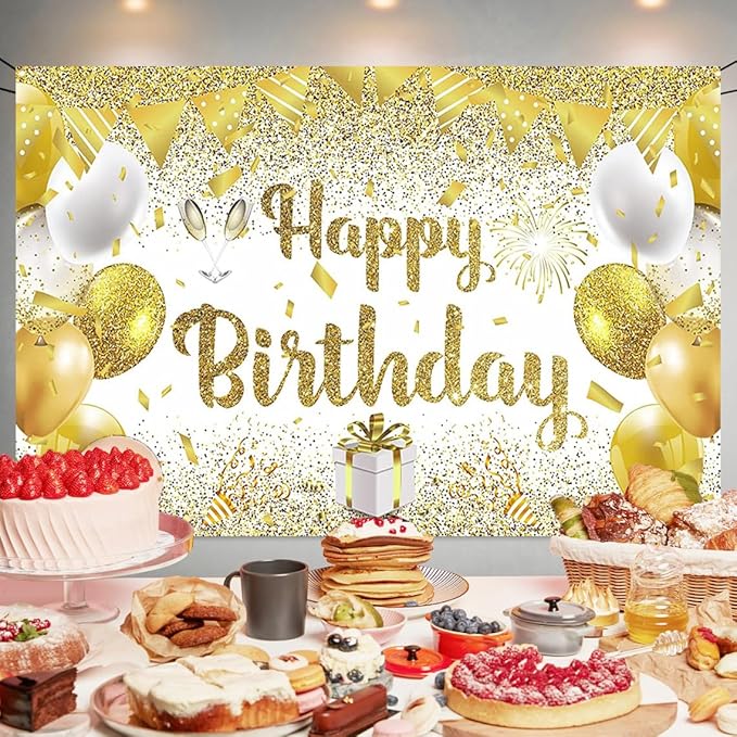 Gold Birthday Party Backdrop Gold Happy Birthday Banner Photography Background for Home Decorations Party Supplies 70.8 x 47.2 Inch