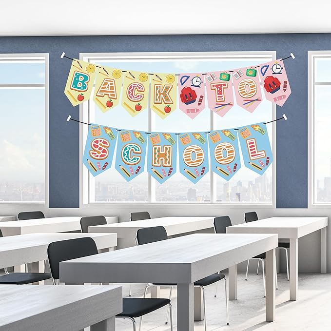 OHOME Back to School Decorations - First Day of School Banner Sign for Indoor Outdoor | Teacher Must Haves Supplies - Hanging Classroom Decor Party Favors Supplies Backdrop