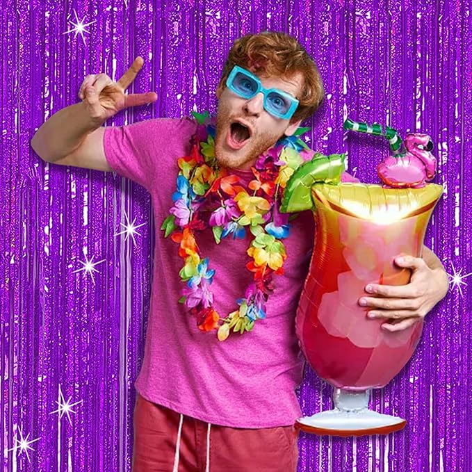3 Pack Purple Backdrop Tinsel Streamers Foil Fringe Backdrop Halloween Party Decorations Purple Backdrop Curtain Birthday Graduation Bachelorette Christmas New Year Party Decorations