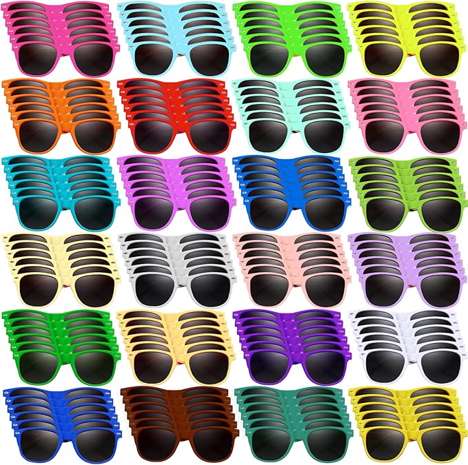 120 Pack Kids Neon Sunglasses Party Favors Bulk, 24 Colors Neon Party Sunglasses Colorful Novelty Sunglasses Cool Sun Glasses for Classroom Prize, Goody Bag Filler, Birthday Party Age 3-8