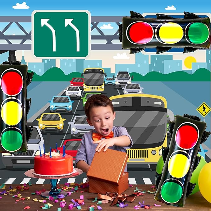 4Pcs Traffic Light Balloons for Race Car Birthday Party Decorations,Transportation Balloons for Kids Construction Vehicle Birthday Party Supplies