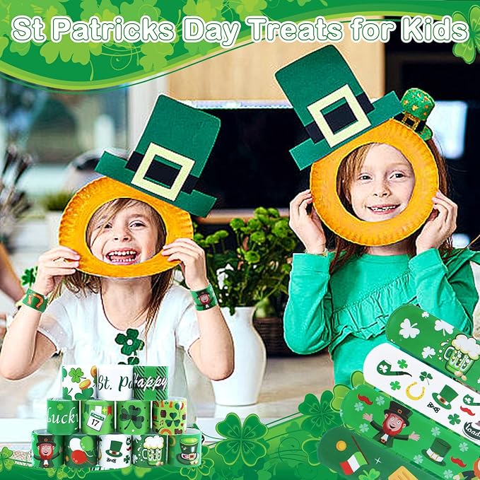 St. Patrick's Slap Bracelets for Kids 36PCS Bulk Shamrock Snap Bracelets St Patricks Day Party Favors Goodie Bag Stuffers Supplies St Patricks Day Accessories Treats Green Irish Gifts Toys for Kids