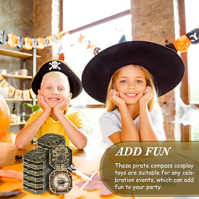 12 Pieces Pirate Party Favor Supplies, Plastic Compass for Kids Antique Captain Toy, Mini Compass Theme Party Decoration for Halloween Birthday, Cosplay Costume (Bronze)