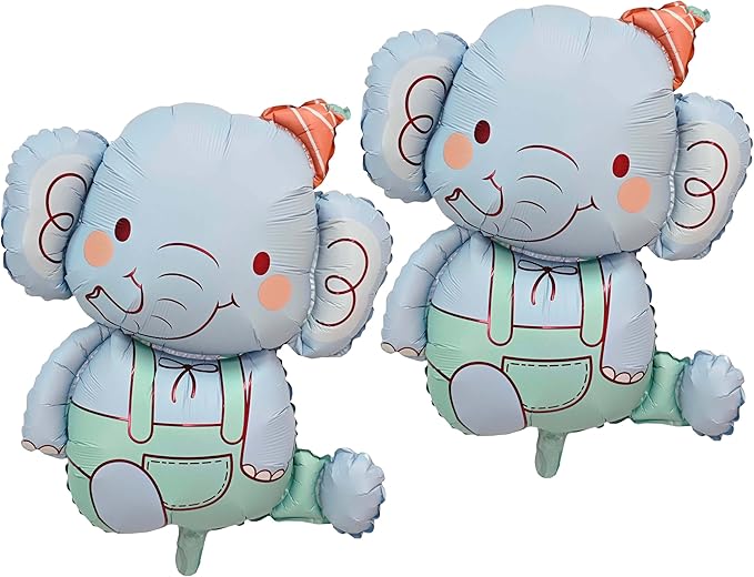 2PCS Elephant Animal Balloon Giant Cute Blue Jungle Safari Animal Birthday Party Foil Balloon For Kids Elephant Wild Zoo Theme Gender Reveal Baby Shower Decoration Supplie