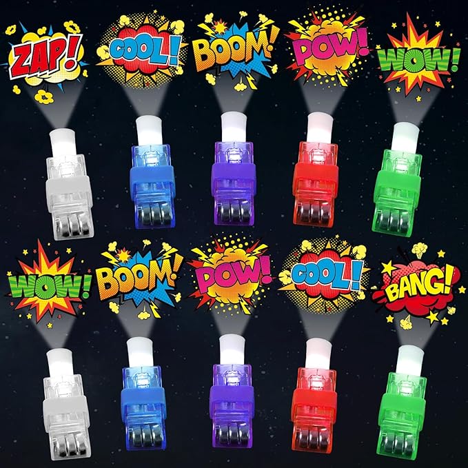 CHUNNIN 72 PCS Super Theme Hero Party Favors Hero Finger Lights LED Light Up Glow in the Dark Party Finger Flashlights Bulk for Goodie Treat Bags Stuffers Super Theme Birthday Party Supplies