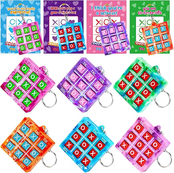 26PCS Tic Tac Toe Game Keychains Valentines Day Gifts for Kids School Classroom Valentine Exchange Cards for Toddlers Boys Girls Class Valentine’s Day Gift Party Favors Treat Goodie Bag Stuffers Bulk