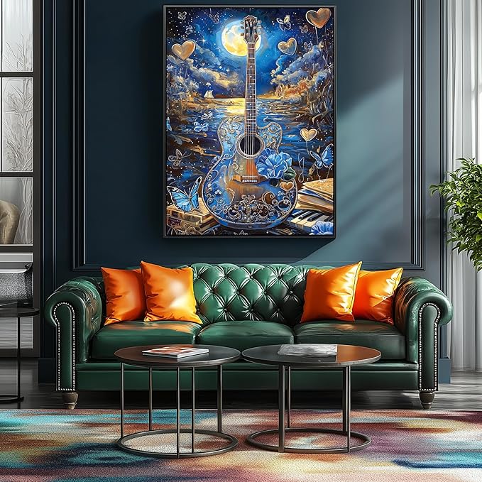 1000 Piece Jigsaw Puzzles for Adults- Fantasy Guitar Moonlight Puzzle - Blue Night Sky with Butterflies Challenging Puzzles for Gifts Party Games Family Fun, Puzzle Size 27.55 * 19.68 in