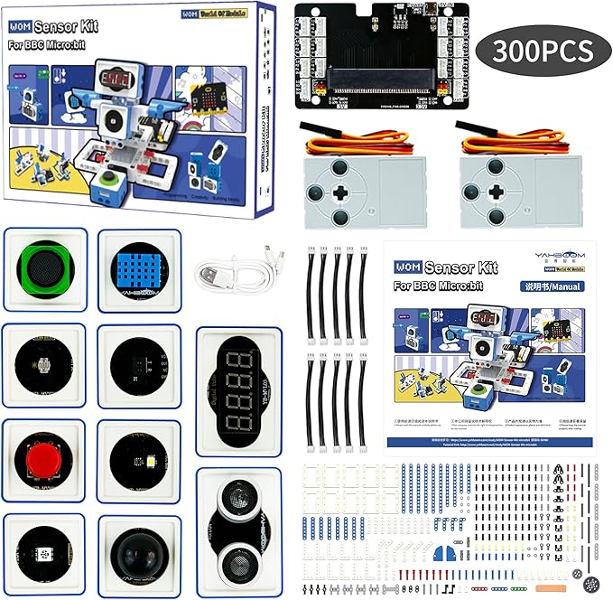 Yahboom Building Block Programming Kit Sensor Module for Kids with Micro bit V2 STEM Coding DIY Robot Kit Micro bit Programmabl Education Learn Toy for 8+