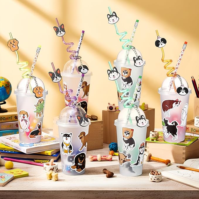 194 Pcs Dog Party Favors Goody Cup Fillers, Dog Birthday Party Decorations Straws Keychains Pencils Bracelets for 100th Day of School Puppy Parties Supplies, Goodie Bag Supplies
