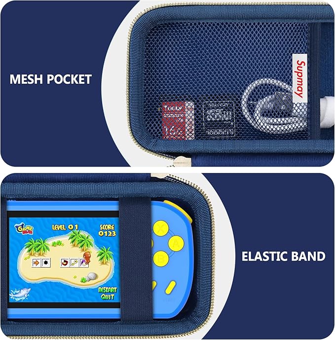 Supmay Carrying Case Compatible with CCTU / TEBIYOU Kids Handheld Games Preloaded 218 Retro Video Games, Portable Gaming Electronic Toys Storage Holder Travel Bag with Mesh Pocket for USB Cable, Blue